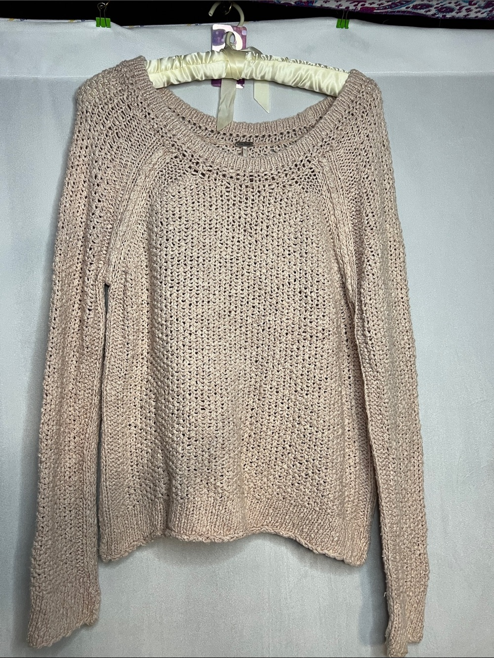 Free People Medium Women’s Light Pink Cotton Knit Pullover Sweater PTP 22”